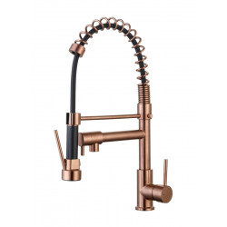 Grifo de cocina monomando caño alto ESSEBAGNO Big Pro extraíble 2 funciones cobre satinado