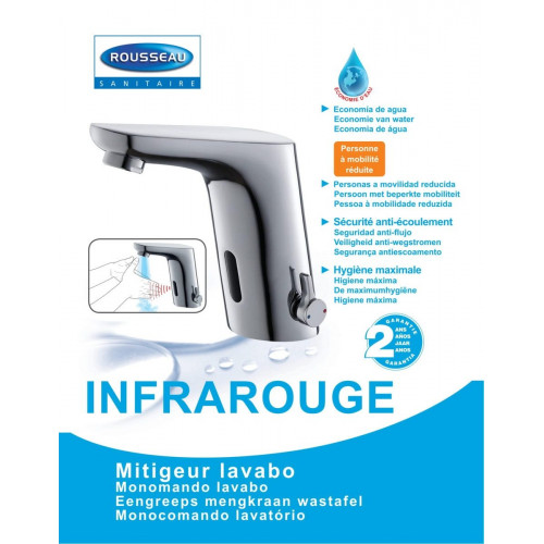 Grifo de lavabo EDOUARD ROUSSEAU con sensor infrarrojos cromo brillo. Alimentación por pilas. Antical. Latón.