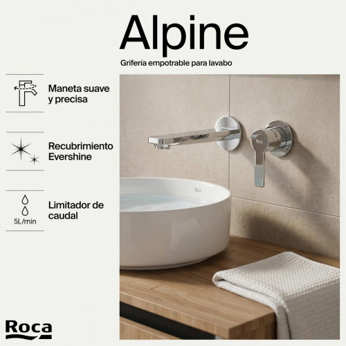 Grifo de lavabo empotrado ROCA Alpine monomando cromo brillo. Antical. Latón. Caño de 20.1 cm