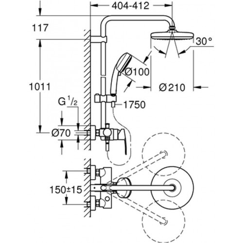 GROHE Tempesta Cosmopolitan System 210 sistema de ducha con mezclador monomando para montaje en pared (26224001)