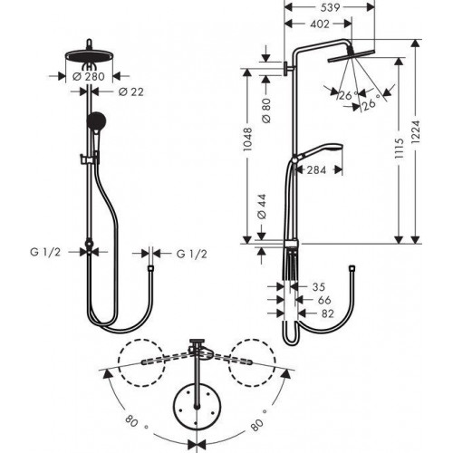 Hansgrohe Croma 280 1jet Showerpipe Reno (26793000)