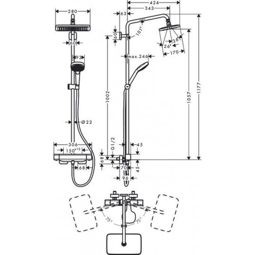 Hansgrohe Croma E 280 1jet EcoSmart Showerpipe (27660000)