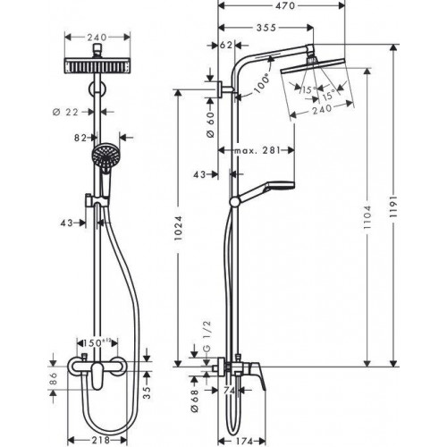Hansgrohe Crometta E 240 1jet Showerpipe (27284000)
