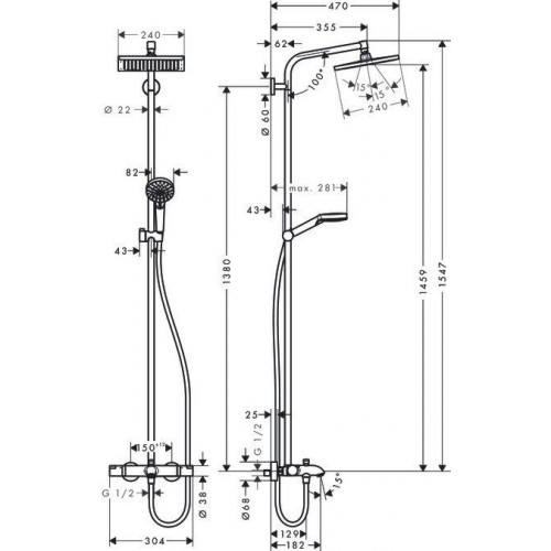 Hansgrohe Crometta E 240 1jet Showerpipe (27298000)