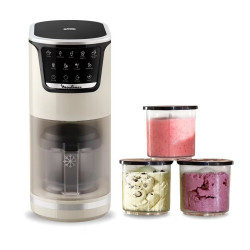 Heladera Moulinex MJ602 Dolci, 9 Programas de Helados, 3 Tarrinas de Tritán, 1,4 L, 600 W, Autolimpieza Blanco roto