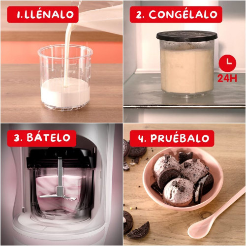 Heladera Moulinex MJ602 Dolci, 9 Programas de Helados, 3 Tarrinas de Tritán, 1,4 L, 600 W, Autolimpieza Blanco roto