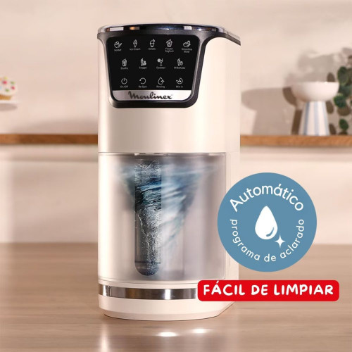 Heladera Moulinex MJ602 Dolci, 9 Programas de Helados, 3 Tarrinas de Tritán, 1,4 L, 600 W, Autolimpieza Blanco roto