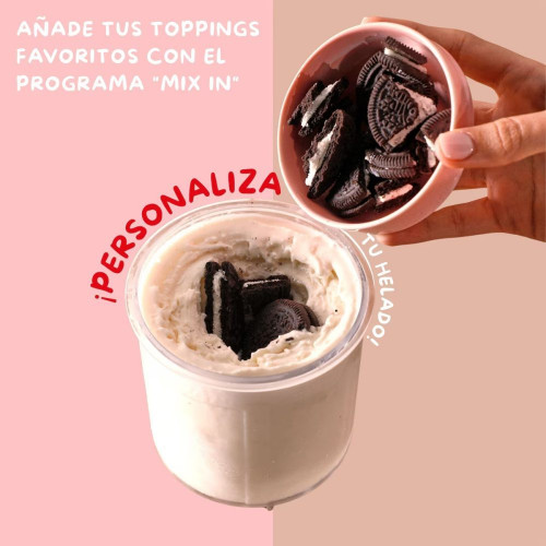 Heladera Moulinex MJ602 Dolci, 9 Programas de Helados, 3 Tarrinas de Tritán, 1,4 L, 600 W, Autolimpieza Blanco roto