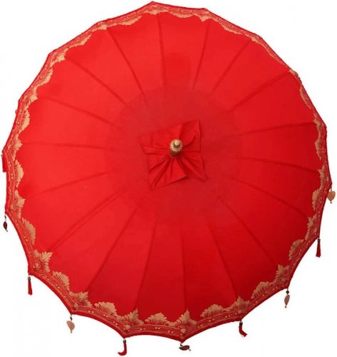 Helloshop26 Sombrilla balinesa redonda de exterior 215 x 215 x 260 cm gran sombra ambiente chill de algodón 020055948