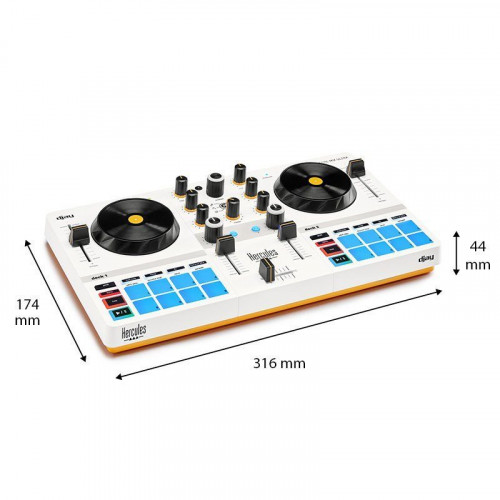 Hercules DJControl Mix Ultra Controlador DJ Portátil e Inalámbrico con Bluetooth Blanco