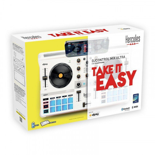 Hercules DJControl Mix Ultra Controlador DJ Portátil e Inalámbrico con Bluetooth Blanco