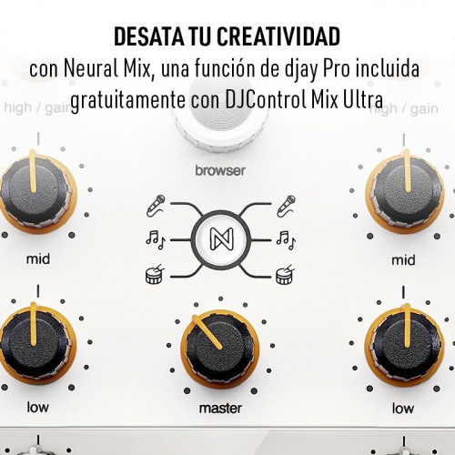 Hercules DJControl Mix Ultra Controlador DJ Portátil e Inalámbrico con Bluetooth Blanco