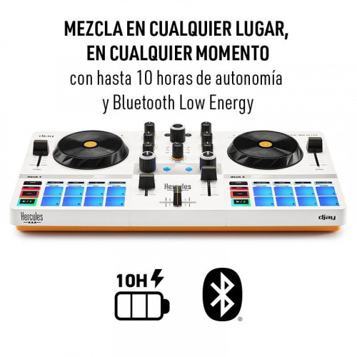 Hercules DJControl Mix Ultra Controlador DJ Portátil e Inalámbrico con Bluetooth Blanco