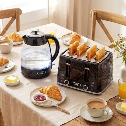 Hervidor de agua de ebullición rápida de 1,7 l 2200 w y juego de tostadora de 4 rebanadas con filtro de cal