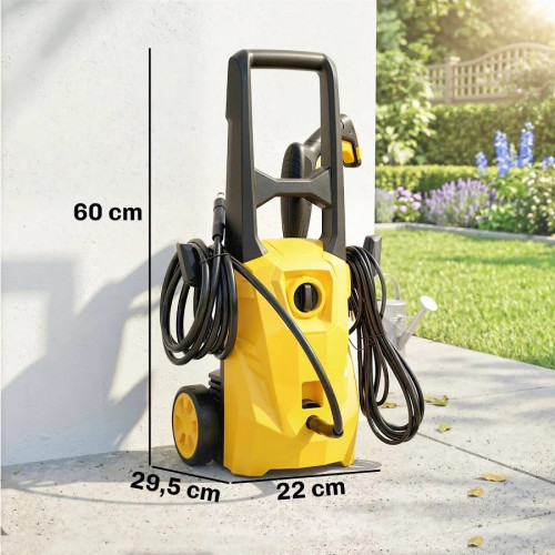 Hidrolimpiadora de alta presión de 1600 w y 120 bares con bomba, boquilla ajustable y apagado automático, 29,5 x 22 x 60 cm, amarilla