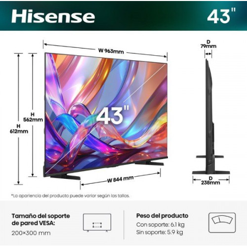 Hisense 43Q7S - Televisor HI-QLED de 43 pulgadas UHD 4K Smart TV con IA