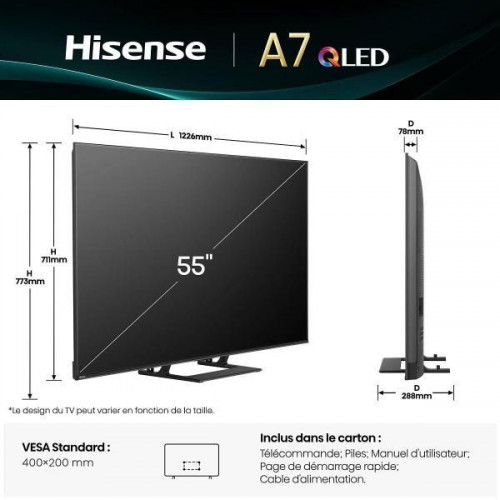 Hisense 55A7Q - Televisor QLED de 55 pulgadas A7Q VIDAA Voice