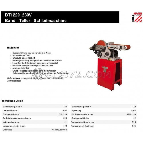 Holzmann Lijadora de Banda y Disco BT 1220