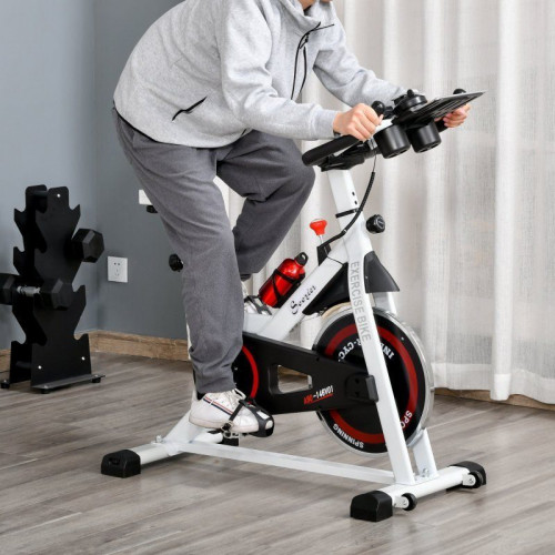 HomCom Bicicleta Estática Blanco/Rojo