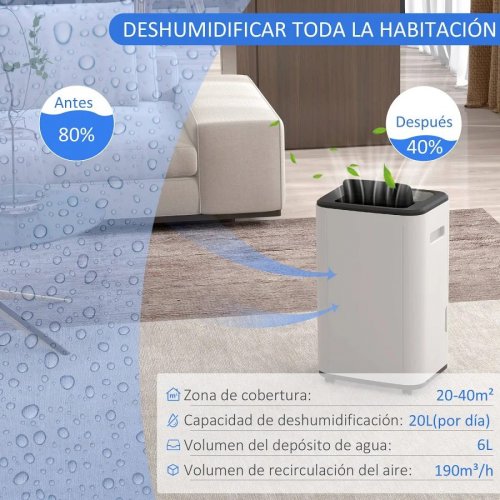 HOMCOM Deshumidificador 20L 360W Blanco