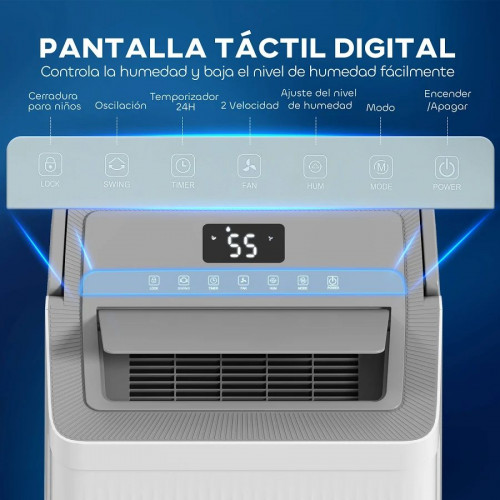 HOMCOM Deshumidificador 35L/día Depósito de Agua 5,5L Pantalla LED Temporizador 24 H Bloqueo Infantil hasta 40-100m2