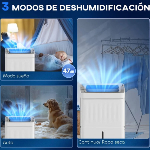 HOMCOM Deshumidificador 35L/día Depósito de Agua 5,5L Pantalla LED Temporizador 24 H Bloqueo Infantil hasta 40-100m2