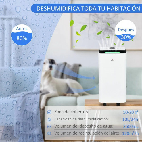 HOMCOM Deshumidificador Eléctrico 10L/día Depósito de Agua 2,5L