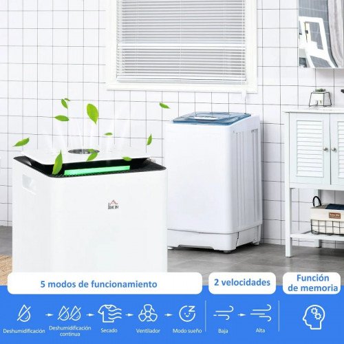 HOMCOM Deshumidificador Eléctrico 10L/día Depósito de Agua 2,5L