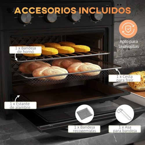 HOMCOM Horno Eléctrico Multifunción de Sobremesa de 30L 1600W