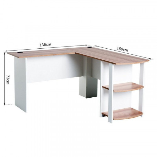 Homcom Mesa Esquinera Oficina 136x130x72cm Blanca/Madera