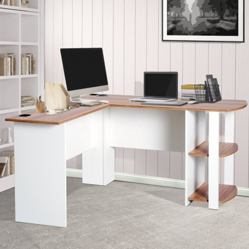 Homcom Mesa Esquinera Oficina 136x130x72cm Blanca/Madera
