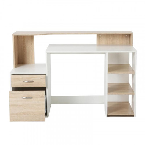 Homcom Mesa Oficina 140x55x92cm Blanco/Roble
