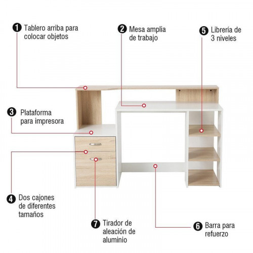 Homcom Mesa Oficina 140x55x92cm Blanco/Roble