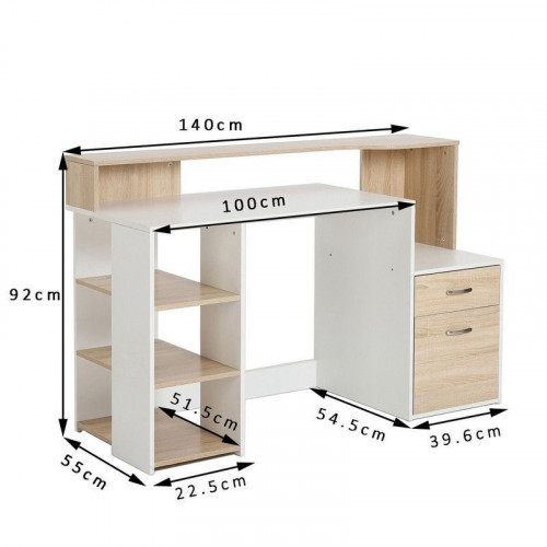 Homcom Mesa Oficina 140x55x92cm Blanco/Roble