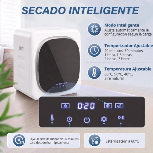 HOMCOM Secadora de Evacuación 4 kg 800W con Pantalla Táctil Control de Tiempo y Temperatura Función Antiarrugas