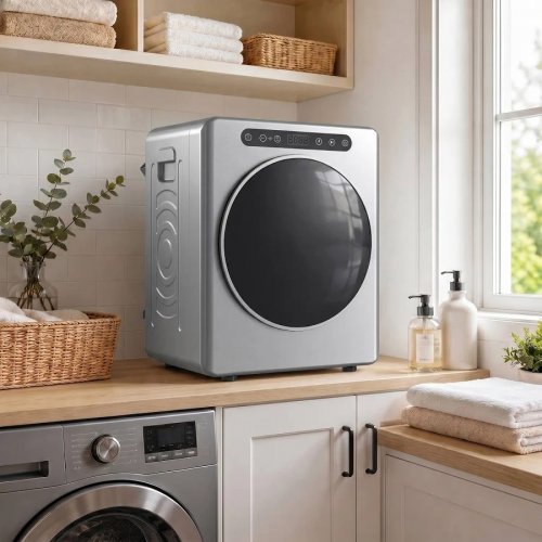 HOMCOM Secadora de Evacuación Secadora Eléctrica 1000W 3 kg con 6 Modos de Secado Temporizador en Acero Inoxidable