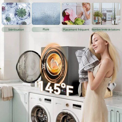 HOMCOM Secadora de Ropa Electrica portátil 850W capacidad 33L 4 modos de funcionamiento