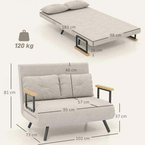 Homcom Sofá Cama 3 en 1 Respaldo Ajustable 2