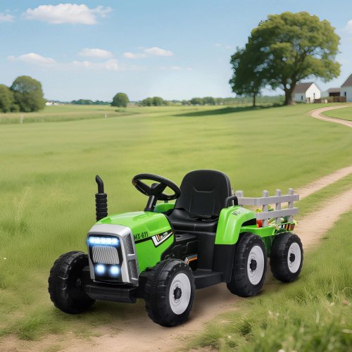 Homcom Tractor Eléctrico Con Remolque Para Niños 3-6 Años 136,5x50x52,5 Cm Verde