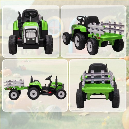 Homcom Tractor Eléctrico Con Remolque Para Niños 3-6 Años 136,5x50x52,5 Cm Verde