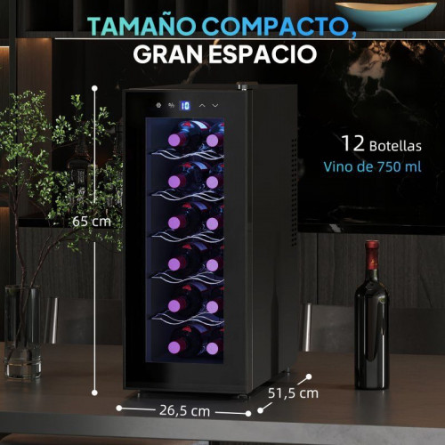 Homcom Vinoteca 12 Botellas Temperatura Ajustable 8-18℃ Negro