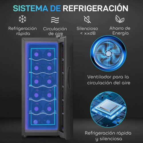 Homcom Vinoteca 12 Botellas Temperatura Ajustable 8-18℃ Negro