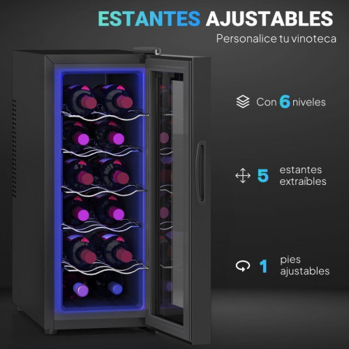 Homcom Vinoteca 12 Botellas Temperatura Ajustable 8-18℃ Negro