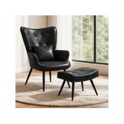 HomeMiYN Sillón Relax con Puff, Sillón Orejero de Respaldo Alto con Reposapiés, Butaca Cómoda para Salón y Dormitorio