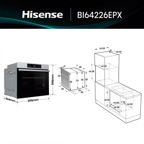 Horno multifunción Hisense pirolítico con función Air Fry - BI64226EPX Inox