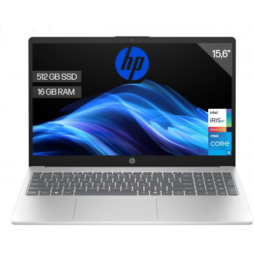 HP 15-fd0370ns – Ordenador portátil de 15.6″ FHD (Intel Core i5-1334U, 16GB RAM, 512GB SSD, Intel Iris Xe Graphics, Sin Sistema Operativo) Plata – Teclado QWERTY Español