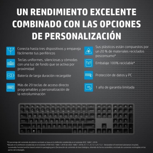 HP 975 Teclado Inalámbrico Bluetooth/USB con Batería Recargable Negro
