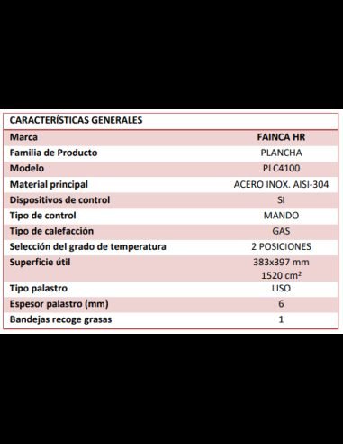 HR Fainca Plancha a gas PLC4100