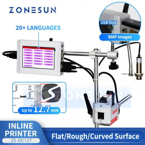 Impresora de inyección de tinta en línea ZONESUN ZS-DC127 para codificación de fecha e impresión de archivos BMP