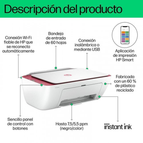 Impresora Inyección de tinta Wi-Fi HP DeskJet 2823e con escáner y copia
